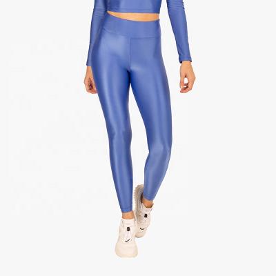 China Shiny Blue Women Yoga Gym Tight Pants Breathable Fitness Gaiters High Waist With Comfy Shiny Tights Legging for sale