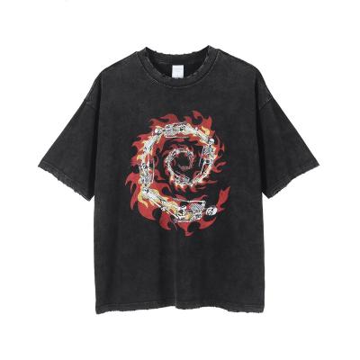 China Anti-Wrinkle Hot Sale Summer Fashionable Print Loose Made Old Washed Short Sleeve O-Neck Black T-Shirt For Men for sale