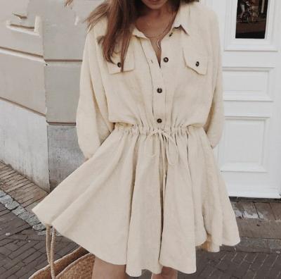 China Vintage Anti-Static 3/4 Sleeve Elegant Turn-Down Collar Women Mini Shirt Dress for sale