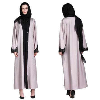 China New Anti-Static Muslim Arab Beading Lace Patchwork Cardigan Abaya Dress For Women for sale