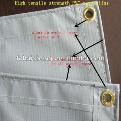 China High quailty PVC tarpaulins with aluminum eyelets and PP rope for sale