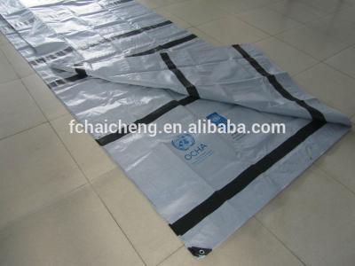 China 170gsm white color relief tarp with 6 pieces reinforced bands for United Nations for sale