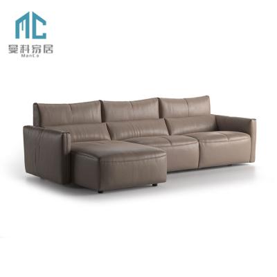 China Italian luxury modern furniture large light high quality home leather sofa set L to shape couch living room luxury sectional sofa for sale