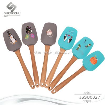 China Beautiful Unique 100% Cute Viable Cartoon Silicone Spatulas With Beech Wood Handles Innovative High Quality Silicone Scraper Pastry Tools for sale