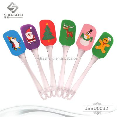 China Christmas Viable Series Unique 100% Cartoon Silicone Spatulas With Clear Plastic Handle Innovative Silicone Scraper Pastry Tools for sale