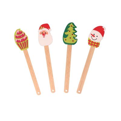 China Viable Wholesale Silicone Spatulas With Bamboo Handles Food Grade Silicone Christmas Spatula Set for sale