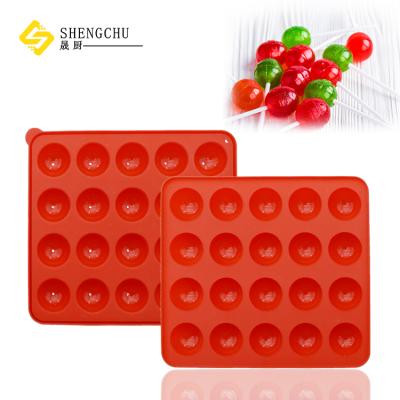 China Sustainable DIY Baking Tools 20 Holes Round Ball Shape Hard Gummy Candy Molds Silicone Lollipop Mold For Kids for sale