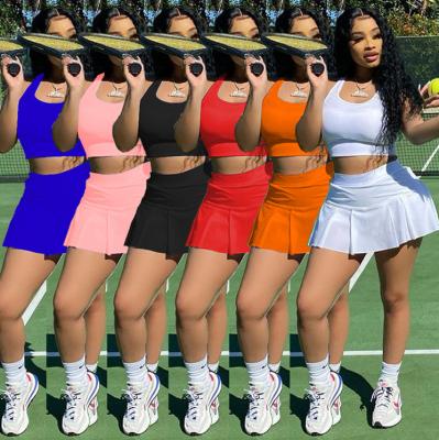 China Fondpink 2021 Summer Crop Top Casual Two Piece Skirt QUICK DRY Sleeveless Top Set 2 Piece Sports Casual Sweat Shorts Set for sale