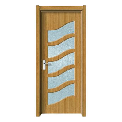 China Modern Decoration Simple Design Melamine Panel PVC Finished Interior Wood Glass Door for sale