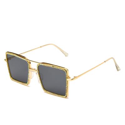 China 15 Years Experience New Trends Fashion Women Fully Jeweled Optical Frame Sunglasses Luxury Rhinestone Diamond Square Lenses for sale