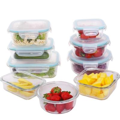 China Freshness Preservation 9 Pcs Set Amazon Microwave Glass Food Container Set With Single Section For Bento Lunch Box for sale