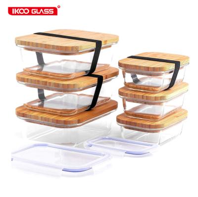 China Microwavable Bamboo Lid Glass Food Storage Container And PP Lid for sale