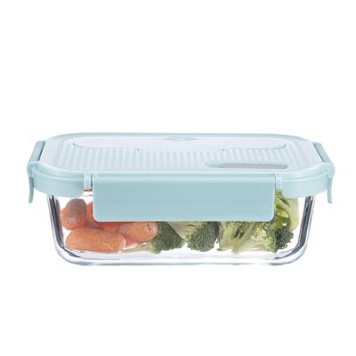 China Microwavable Glass Food Container Lunch Box With Lid Plastic BPA Free Exhaled Glass Lunch Box Korean for sale