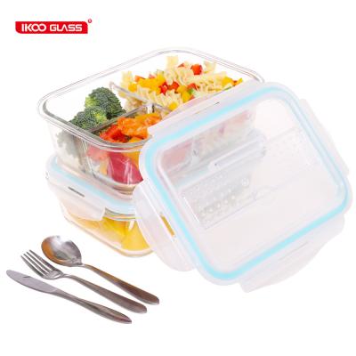 China Microwavable Glass Lunch Box Container Meal Box With Cutlery Microwave Safe Food Container for sale