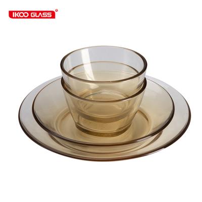 China Modern And Fashion Sustainable Style Amber Clear Glass Breakfast Set Dinnerware Set for sale