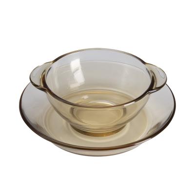 China Sustainable New Style Glass Set Heat Resistant Clear Amber High Borosilicate Glass Dinnerware Dinnerware Sets for sale