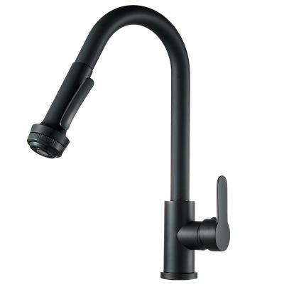 China Modern Swan Black All-Bronze Pull-Down Kitchen Sink Faucet Four-Position Water Outlet With Pull Out Sprayer For Wash Basin for sale