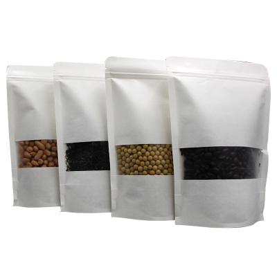 China Recyclable White Resealable Kraft Paper Stand Up Bag With Zip Lock Food Packaging Paper Bags With Window for sale