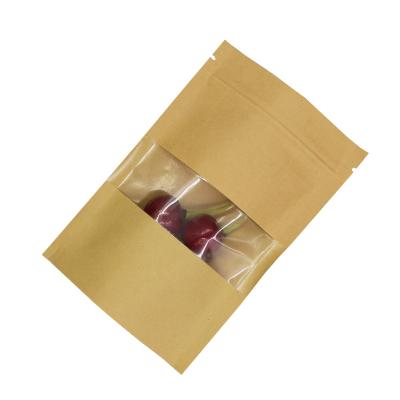 China Hot Sale BIODEGRADABLE Stand Up Zipper Brown Kraft Paper Food Packaging Bag With Window for sale