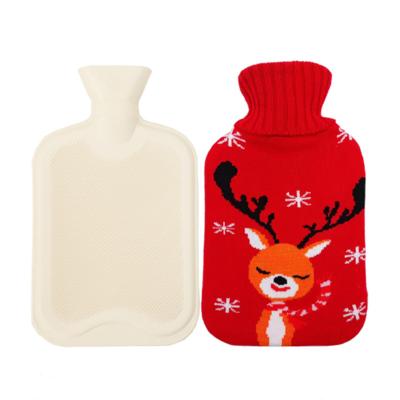 China Wholesale Christmas themed large bs rubber body foot warmer hot water bottle bag with fleece cover 33*21cm for sale