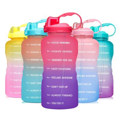 China Stocked 2L 64 oz half gallon bpa free plastic sports motivational water bottle with time marker and straw for sale