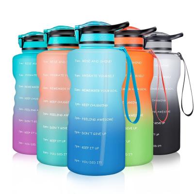 China Stocked 2L 64 oz half gallon bpa free plastic sports motivational water bottle with time marker and straw for sale