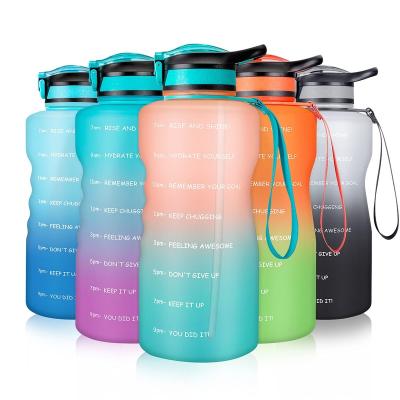 China Stocked 2L 64 oz half gallon bpa free plastic sports motivational water bottle with time marker and straw for sale