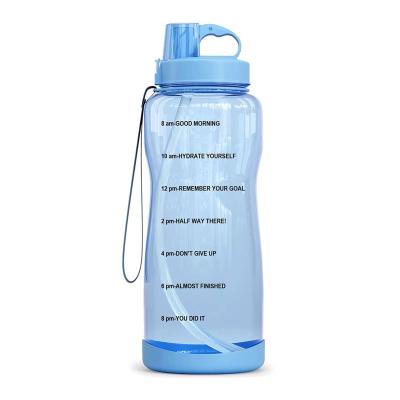 China Stocked 2L 64 oz half gallon bpa free plastic sports motivational water bottle with time marker and straw for sale