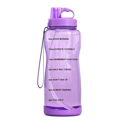 China Stocked 2L 64 oz half gallon bpa free plastic sports motivational water bottle with time marker and straw for sale