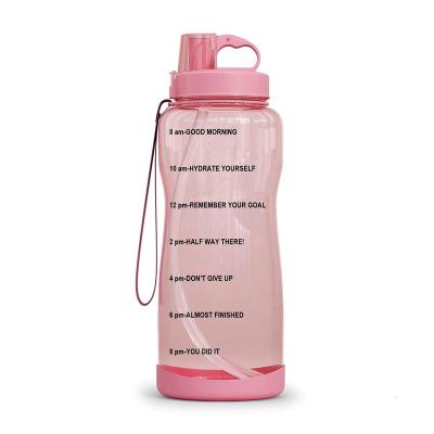 China Stocked 2L 64 oz half gallon bpa free plastic sports motivational water bottle with time marker and straw for sale