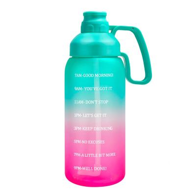 China Stocked 2L 64 oz half gallon color change bpa free plastic sports motivational water bottle with time marker and straw for sale