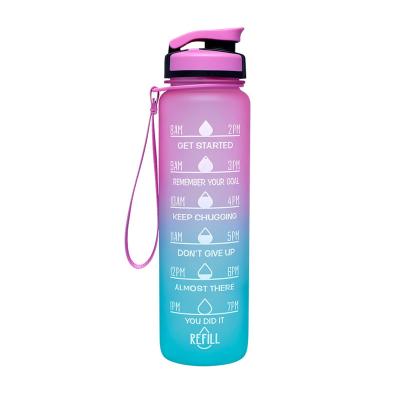 China Stocked Custom logo 1L 32 oz bpa free tritan plastic gym outdoor sports motivational water bottle with time marker and straw for sale