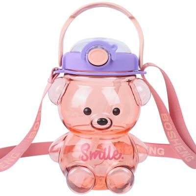 China Stocked 1.4L 48 oz bpa free plastic clear cute kawaii girls kids bear shaped water bottle with straw and strap for sale