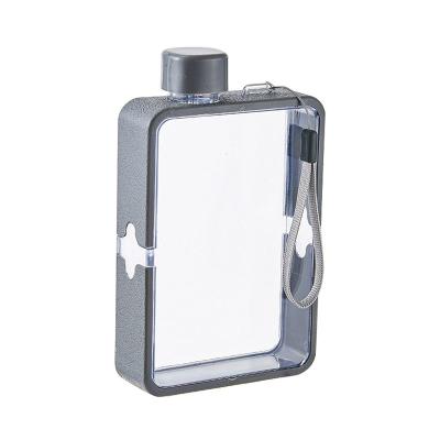 China Stocked Stocked 380ml 13oz bpa free plastic fashion clear a5 flat water bottle travel flask for girls for sale