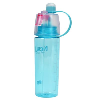 China Stocked Custom logo 600ml 21 oz plastic clear summer gym outdoor sports drinking water bottle with spray mist for sale