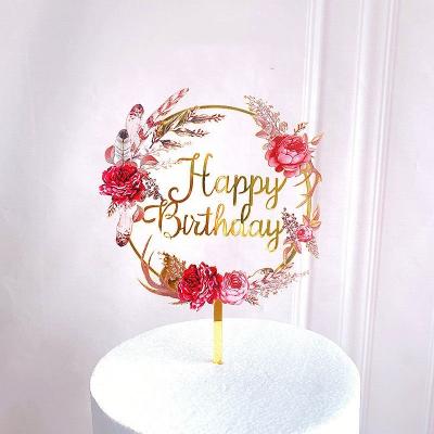 China China Extraordinarily Crafted Design Flower Birthday Cake Topper Decoration For Wedding And Happy New Birthday for sale