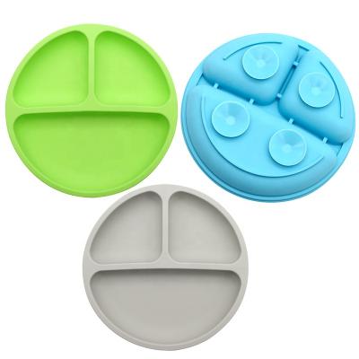 China New BPA Free Baby Feeding Tray Non-Slip Round Colorful Simple Baby Silicone Dinner Dish With Sucker for sale