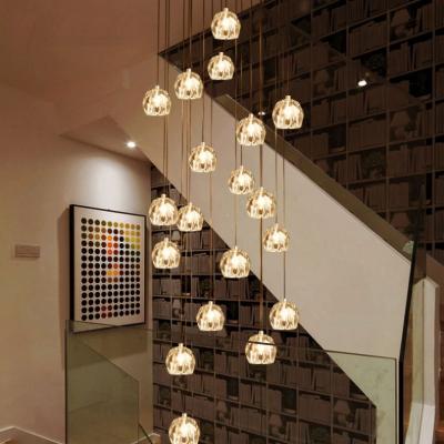 China Residential Long Round Square Home Lobby Luxury Hanging Lamp Led Stair Chandelier Modern Custom Crystal Light For High Ceilings for sale