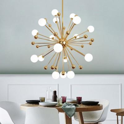 China Home Department Plating Art Base Steel Large Round Ball Chandelier Gold Color White Glass Ball Led Pendant Light for sale