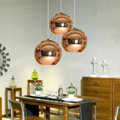 China Bedroom Attic Kitchen Island Dining Table Copper Silver Gold Mirror Glass Ball Pendant Light for sale