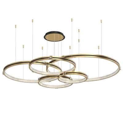 China Modern Traditional LED Pendant Lights for Lobby Office Villas Lamparas Colgantes Pendientes Circle Rings Hanging Pendant Lamp Living Room for sale