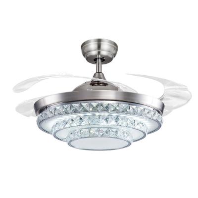 China Manufacturer Home Supply High Quality 36 Inch Nickel Plated Invisible Blades Crystal Ceiling Fan Light Kit for sale