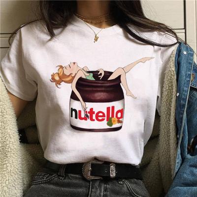 China 2022 Nutella Print Nutella T-shirt Women 90s Harajuku Kawaii T-shirt Graphic Cute Funny Viable Cartoon T-shirt Korean Style Top Tees Female for sale