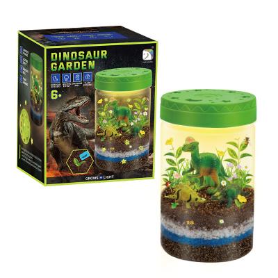 China New Ignition 2022 Mini Flashing Greenhouse Kit Glow Plant Toy For Kids With 3 Dinosaur DIY Toys Dinosaur Garden Science Education Steamer Toy for sale