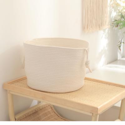 China Simple Foldable Minimalist Tidy Woven Cotton Rope Household Table Top Storage Basket Children's Toys Storage Laundry Basket for sale