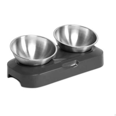 China 2020 Amazon Wholesale 304 Stainless Steel Sustainable Metal Feeder Double Bowls Pet Raised Rack 2 Bowls for sale