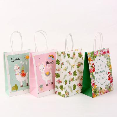 China Recycled Materials Fashion Flamingo Kraft Paper Clothing Shopping Bags With Handle Creative Tree Style Jewelry Ornaments Gift Wrapping Bag for sale