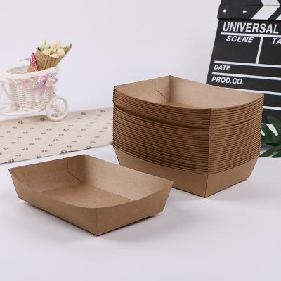 China Disposable Baked Oil-Proof Box Logo Custom Folding Free Disposable Kraft Paper Food Catering Fast Food Fry Paper Box In Stock for sale