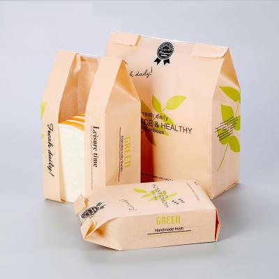 China Aseptic In Window Running Environmental Friendly Transparent Oil-proof Green Leaf Toast Bread Cheese Kraft Paper Shopping Bag for sale