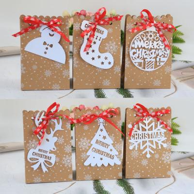 China Handmade In Stock Wholesale 6 Christmas Candy Boxes Snowflake Elk Christmas Tree Elk Card Wrapping Paper Bag Gift Packaging for sale